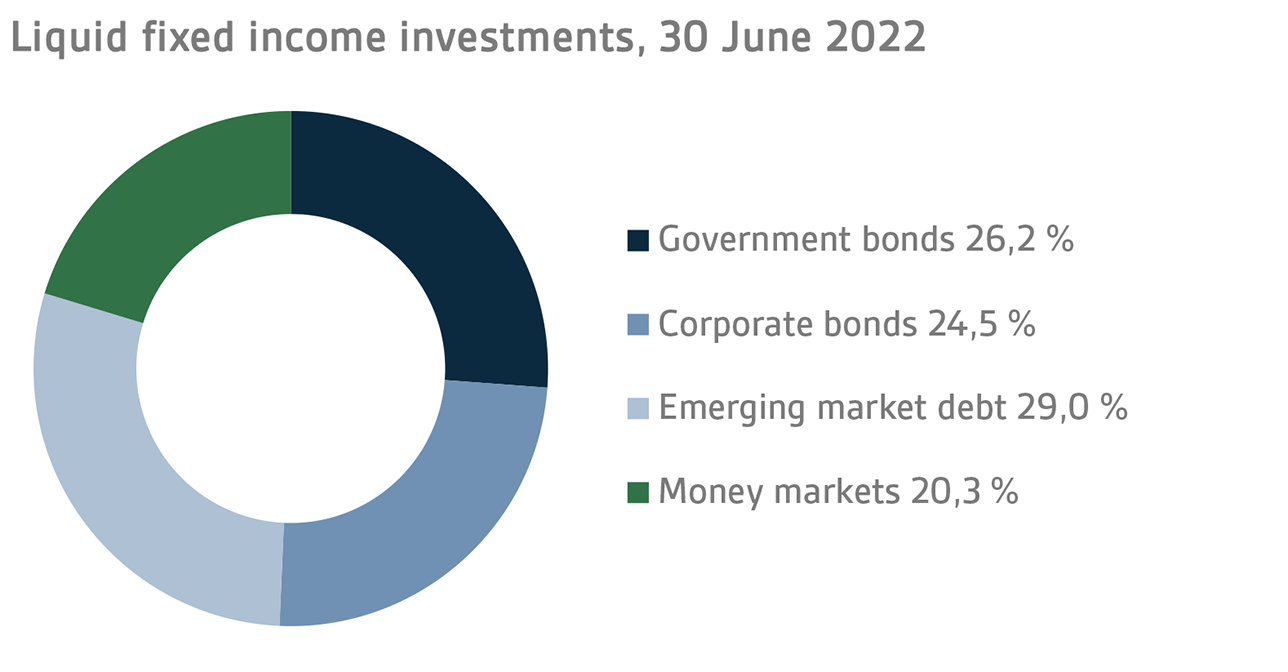 Allocation of liquid fixed income investments, 30 June 2022